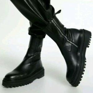 Black leather platform Chelsea biker boots
